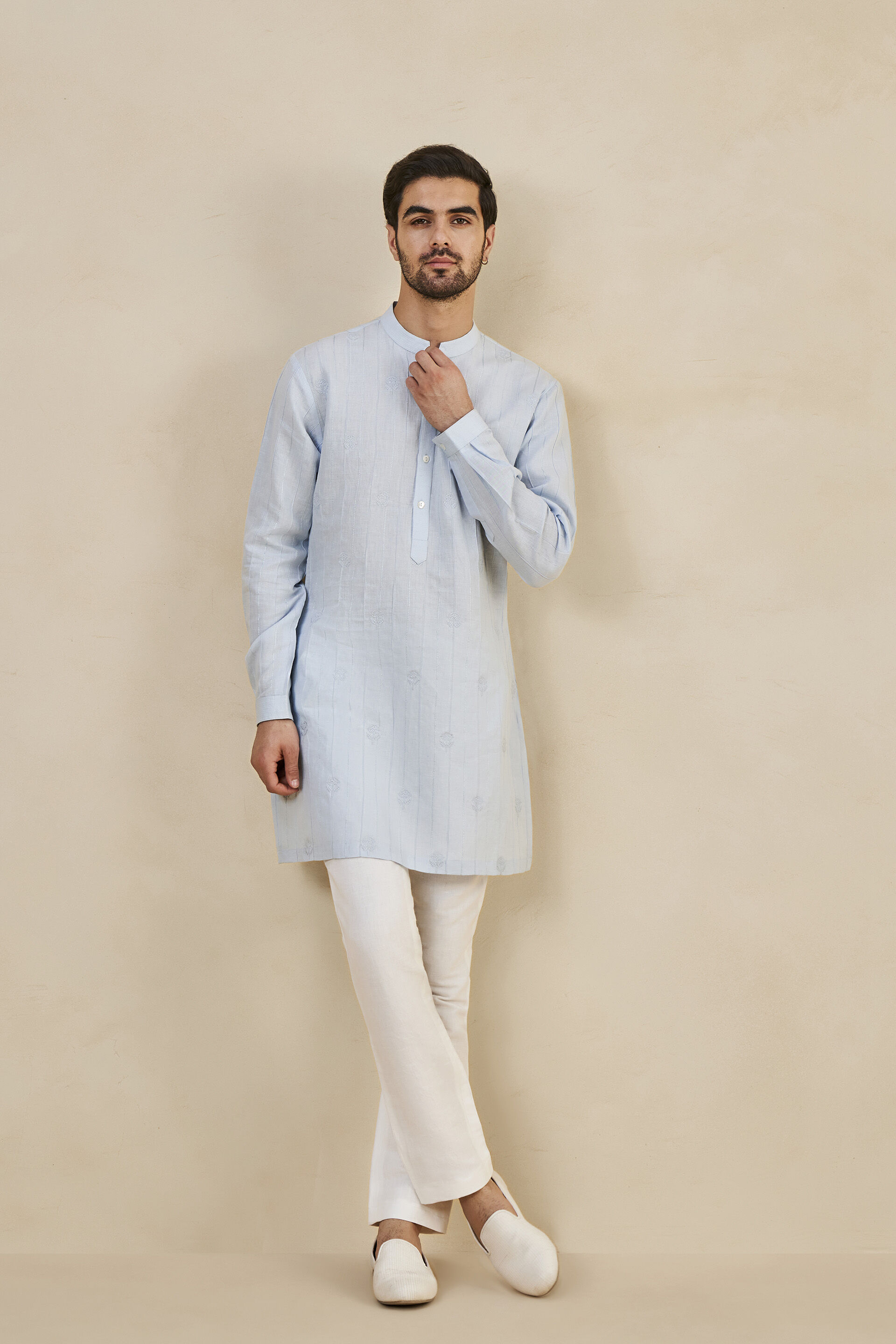 Sarish Linen Kurta - Powder Blue